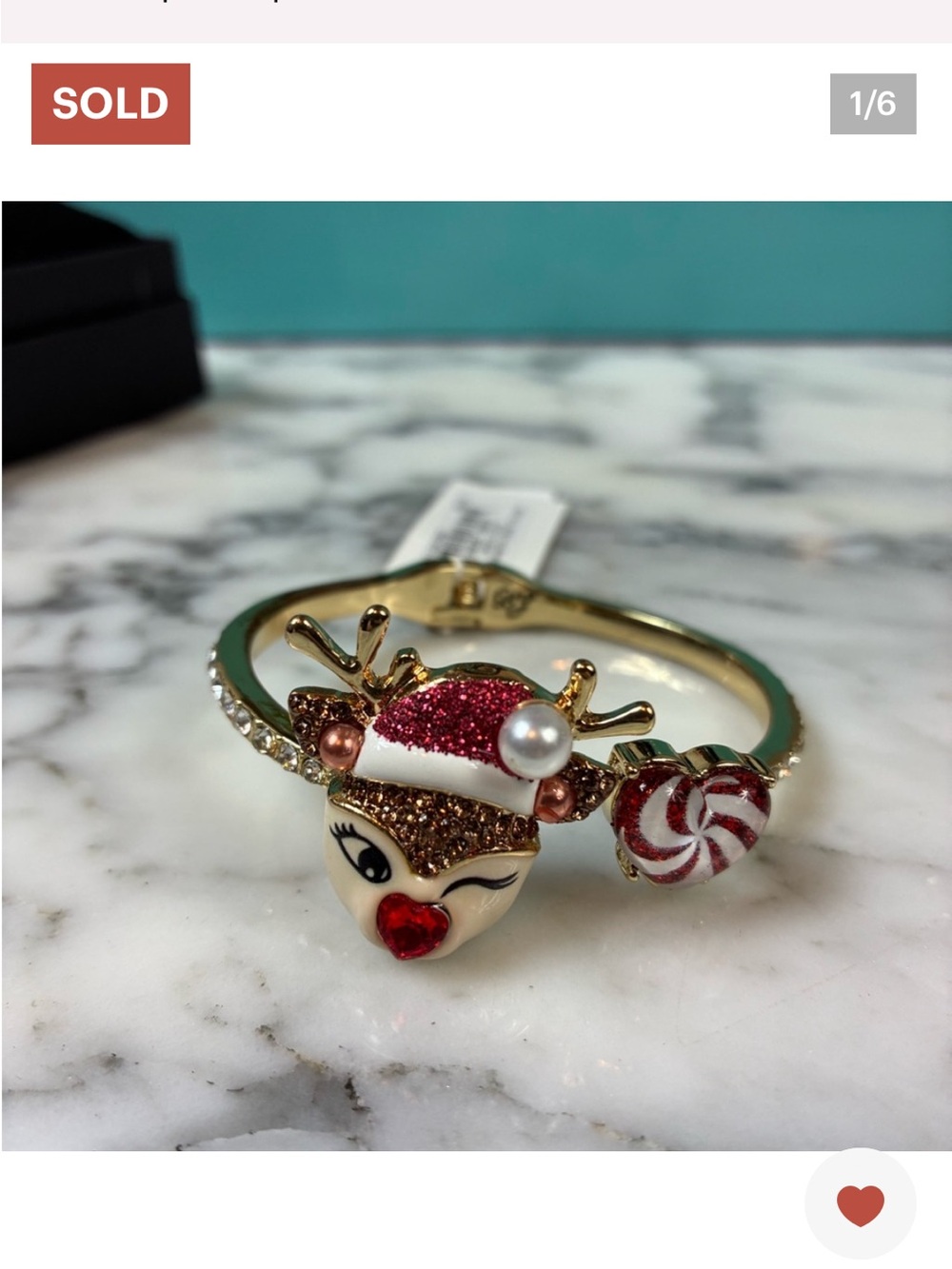 NWT Betsey Johnson Holiday Reindeer Enamel Bracelet with Pearl Accents
